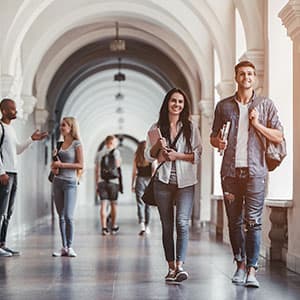 students walking at university